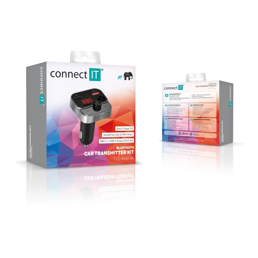 CONNECT IT CCC-8900-AN - FM vysílač do auta s funkcí handsfree černá/stříbrná