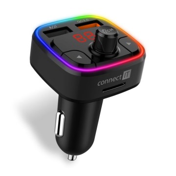 CONNECT IT CCC-9090-BK - LED RGB FM vysílač do auta s funkcí handsfree černá