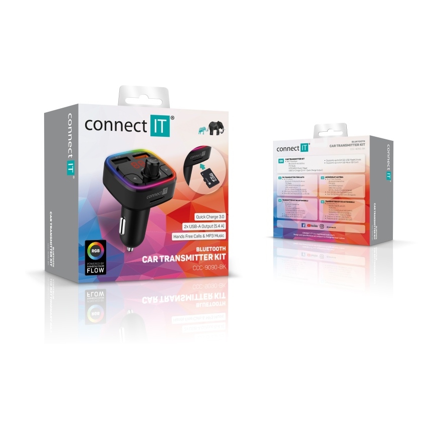 CONNECT IT CCC-9090-BK - LED RGB FM vysílač do auta s funkcí handsfree černá