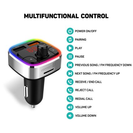 CONNECT IT CCC-9090-SL - LED RGB FM vysílač do auta s funkcí handsfree černá/stříbrná