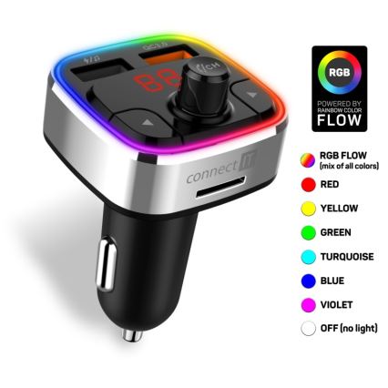 CONNECT IT CCC-9090-SL - LED RGB FM vysílač do auta s funkcí handsfree černá/stříbrná