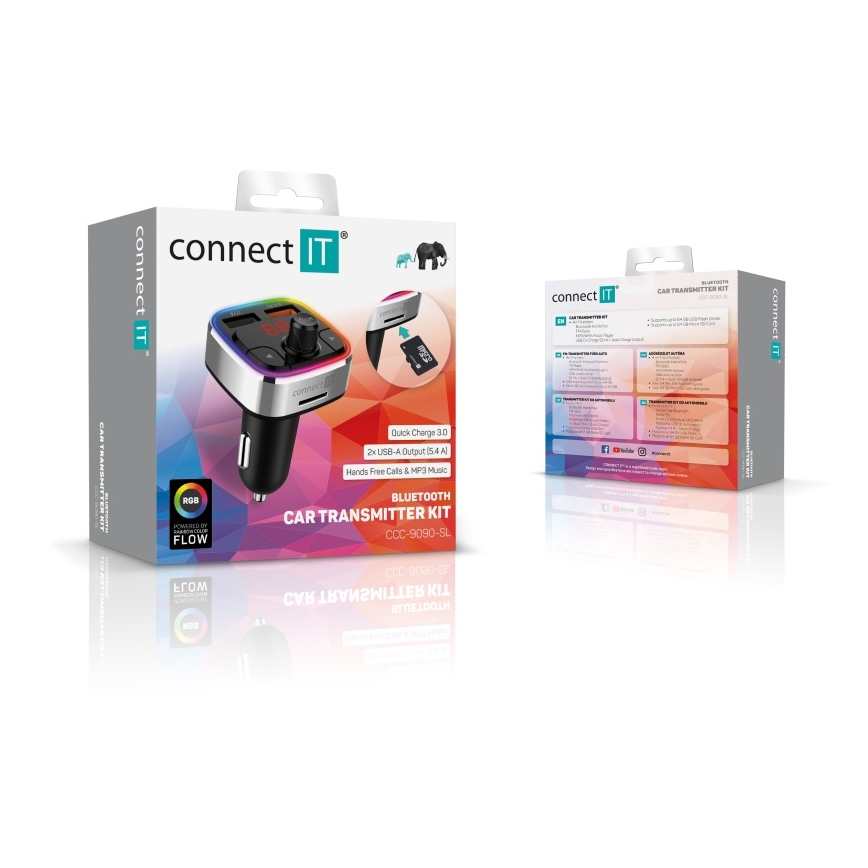 CONNECT IT CCC-9090-SL - LED RGB FM vysílač do auta s funkcí handsfree černá/stříbrná