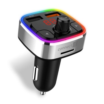 CONNECT IT CCC-9090-SL - LED RGB FM vysílač do auta s funkcí handsfree černá/stříbrná