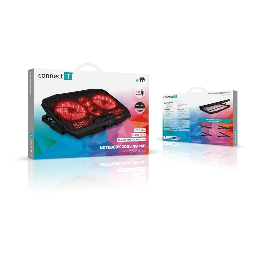 CONNECT IT CCP-2200-RD - Chladící podložka pro notebook 4x ventilátor 2xUSB černá/červená