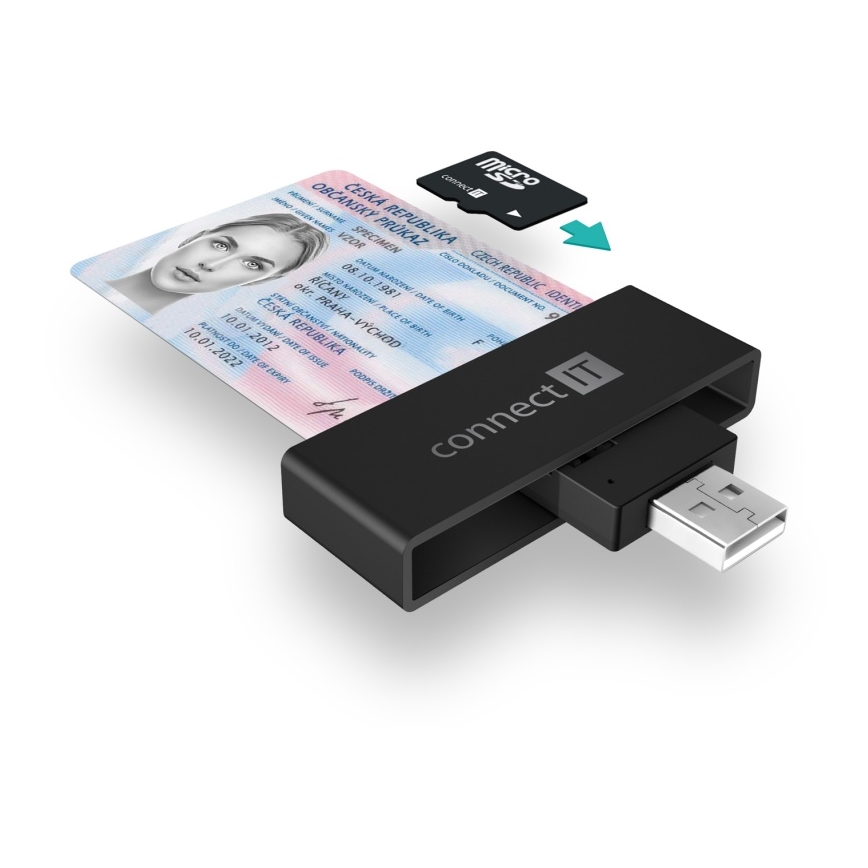 CONNECT IT CFF-3000-BK - Čtečka eObčanek a čipových karet 5V