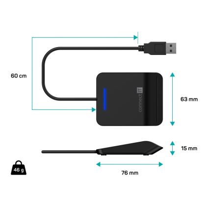 CONNECT IT CFF-3050-BK - Čtečka eObčanek a čipových karet 5V