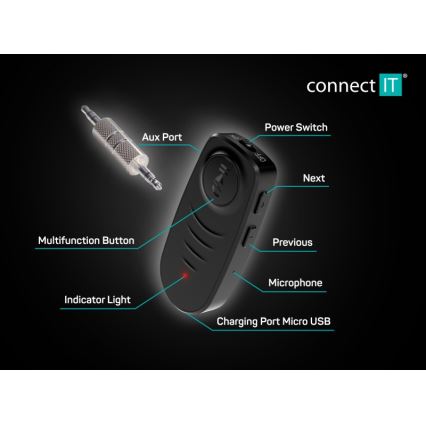 CONNECT IT CFF-4050-BK - Bluetooth audio přijímač AUX 110 mAh