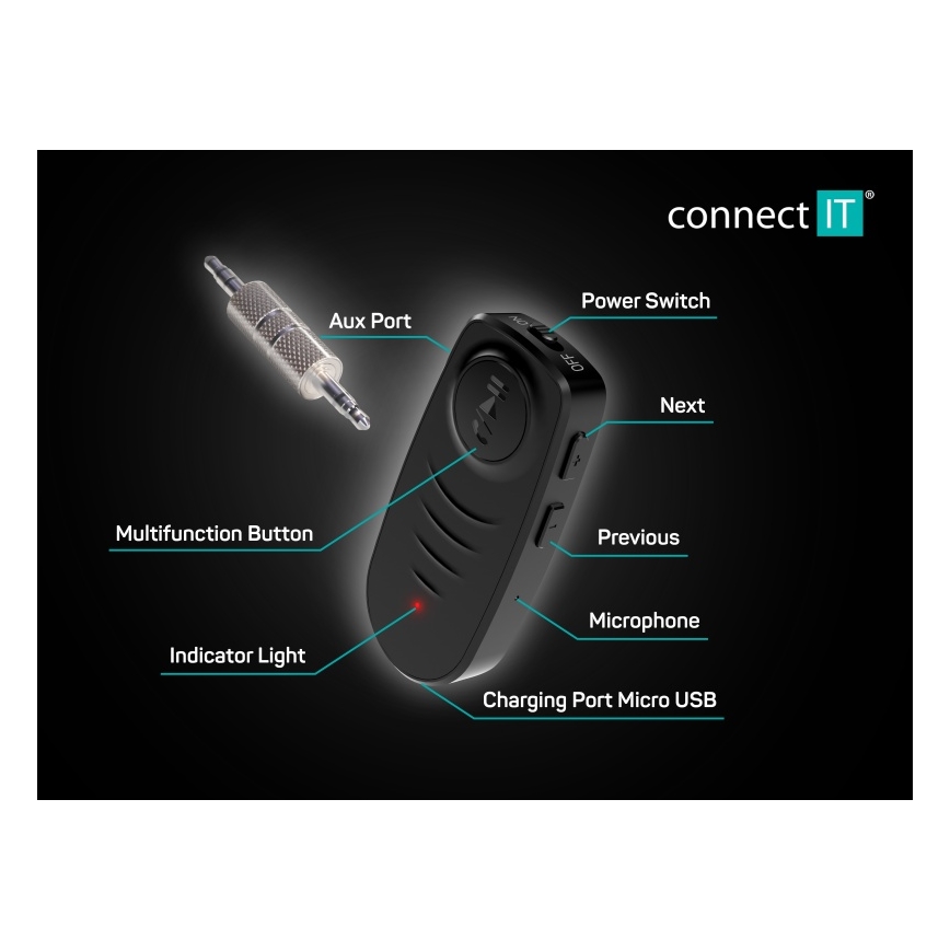 CONNECT IT CFF-4050-BK - Bluetooth audio přijímač AUX 110 mAh