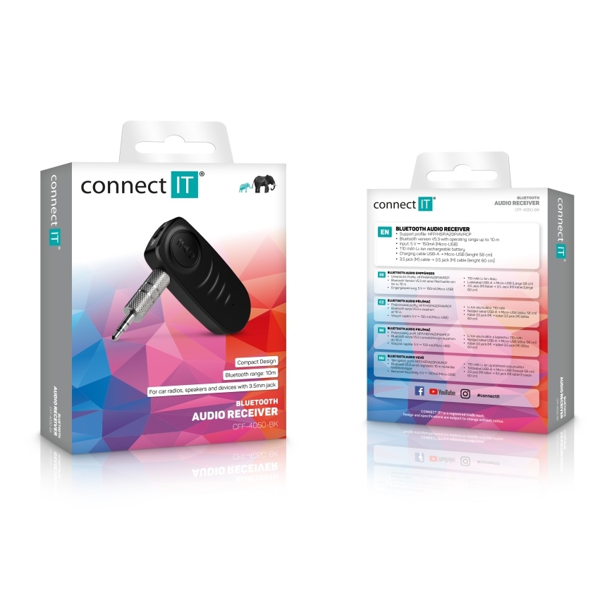 CONNECT IT CFF-4050-BK - Bluetooth audio přijímač AUX 110 mAh
