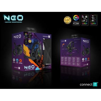 CONNECT IT CHP-3595-BK - LED RGB Herní drátová sluchátka s mikrofonem černá