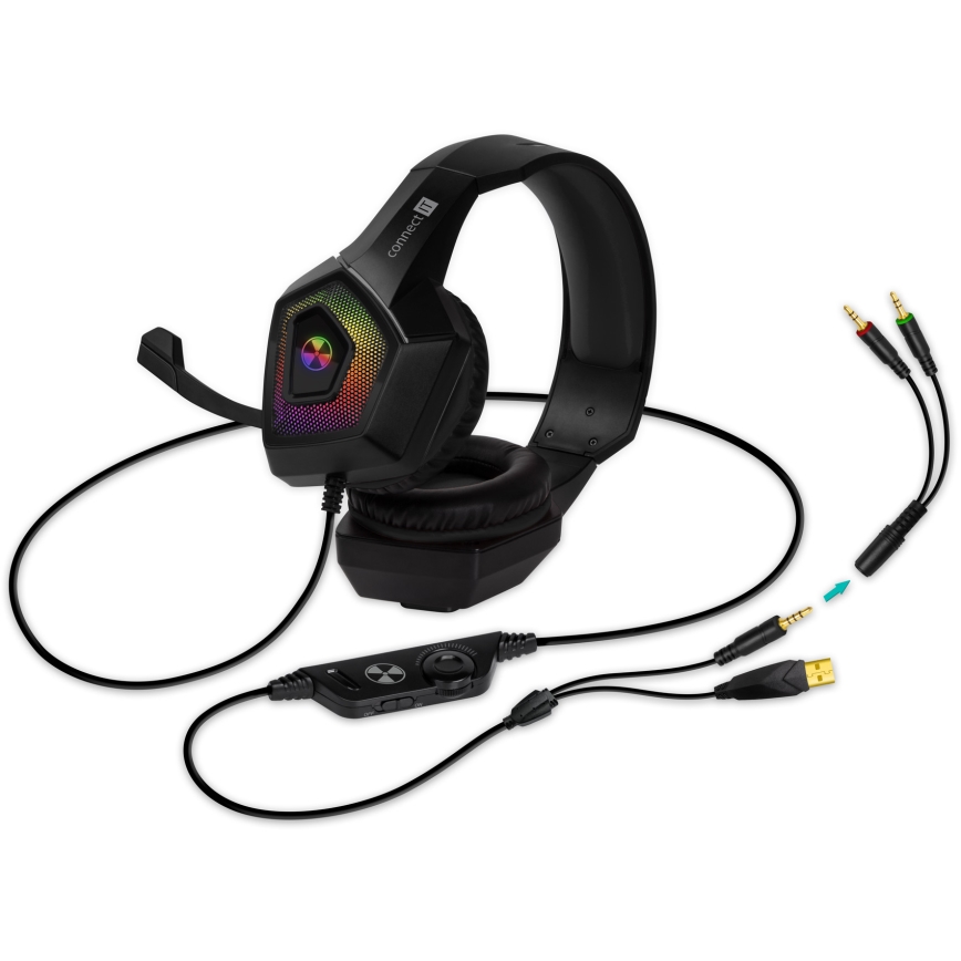 CONNECT IT CHP-5600-BK - LED RGB Herní drátová sluchátka s mikrofonem černá