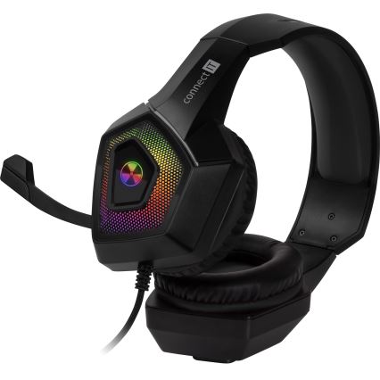 CONNECT IT CHP-5600-BK - LED RGB Herní drátová sluchátka s mikrofonem černá