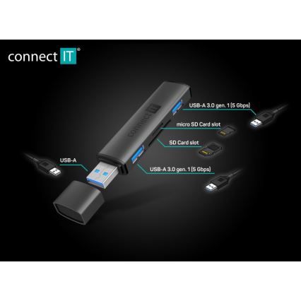 CONNECT IT CHU-4060-AN - USB-A hub se čtečkou paměťových karet 4v1