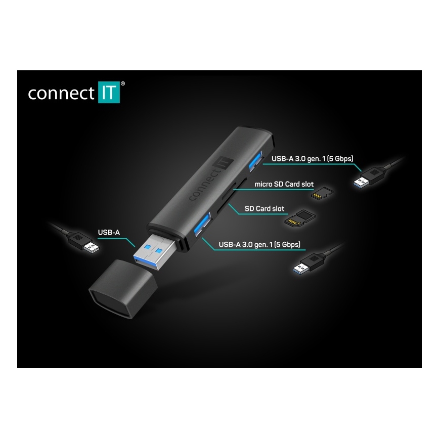 CONNECT IT CHU-4060-AN - USB-A hub se čtečkou paměťových karet 4v1