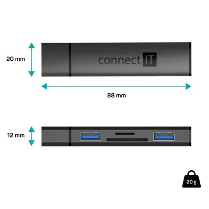 CONNECT IT CHU-4060-AN - USB-A hub se čtečkou paměťových karet 4v1