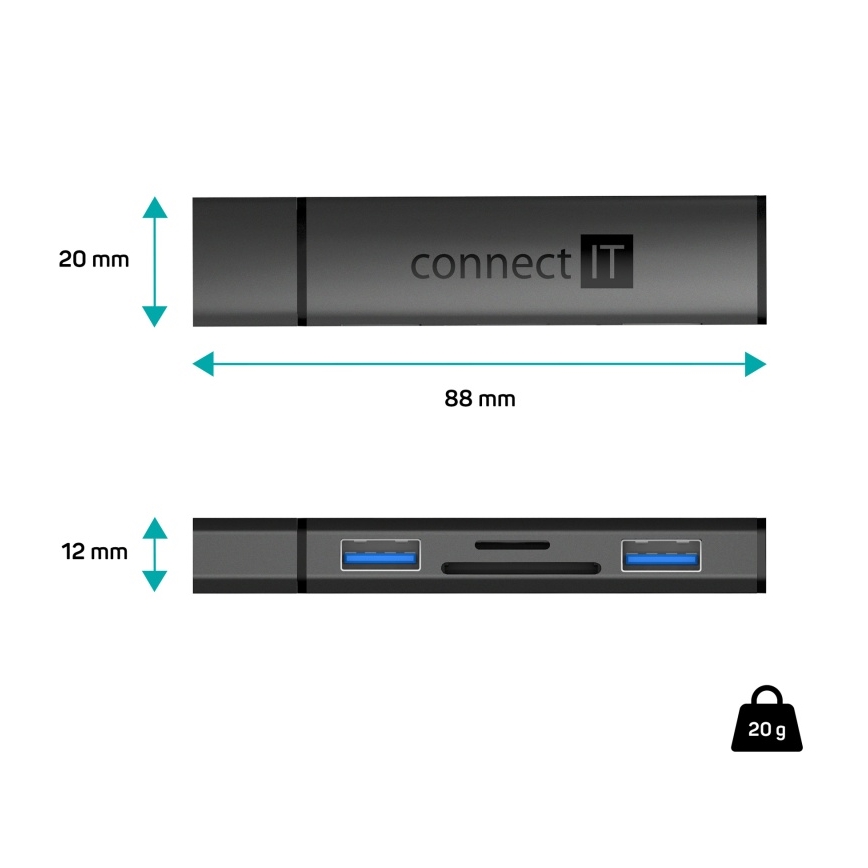 CONNECT IT CHU-4060-AN - USB-A hub se čtečkou paměťových karet 4v1