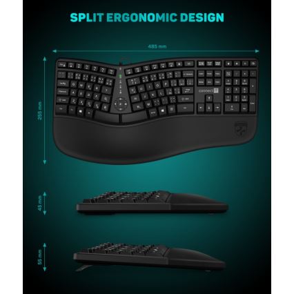 CONNECT IT CKB-2800-CS - Ergonomická bezdrátová klávesnice s CZ/SK lokalizací černá