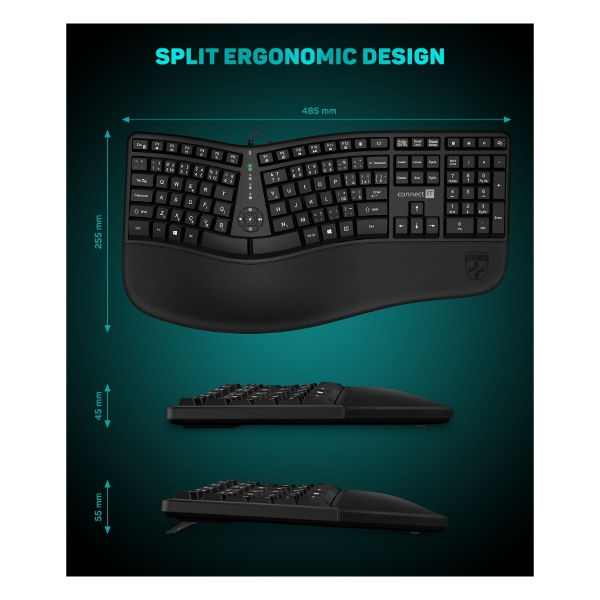 CONNECT IT CKB-2800-CS - Ergonomická bezdrátová klávesnice s CZ/SK lokalizací černá