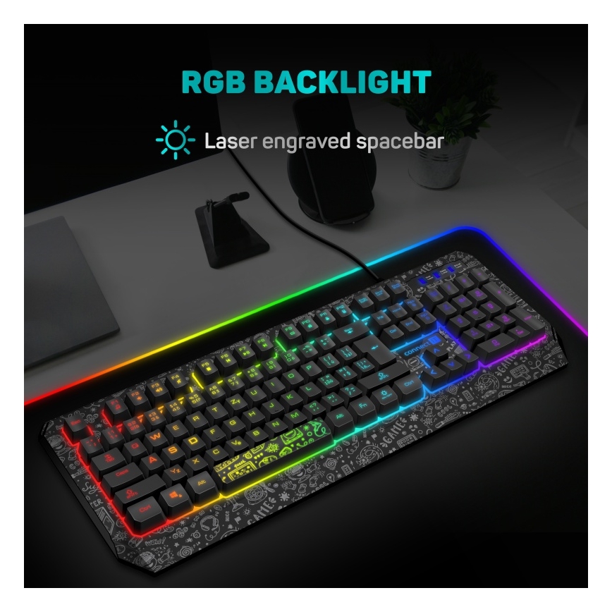 CONNECT IT CKB-3530-DD - LED RGB Drátová herní klávesnice s CZ/SK lokalizací černá