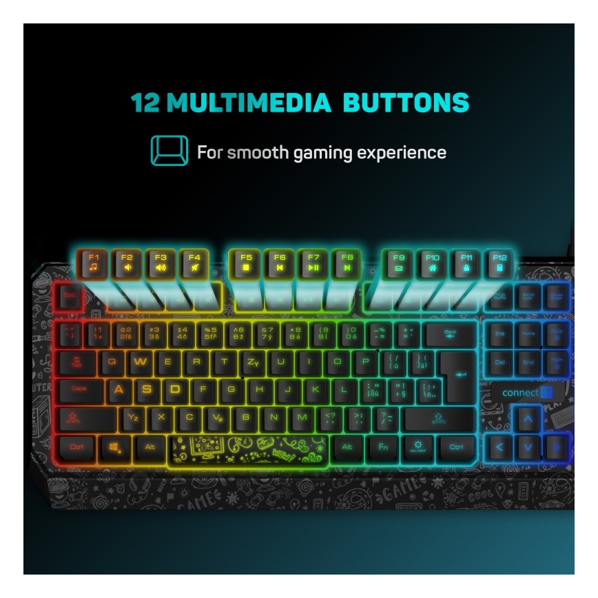CONNECT IT CKB-3530-DD - LED RGB Drátová herní klávesnice s CZ/SK lokalizací černá