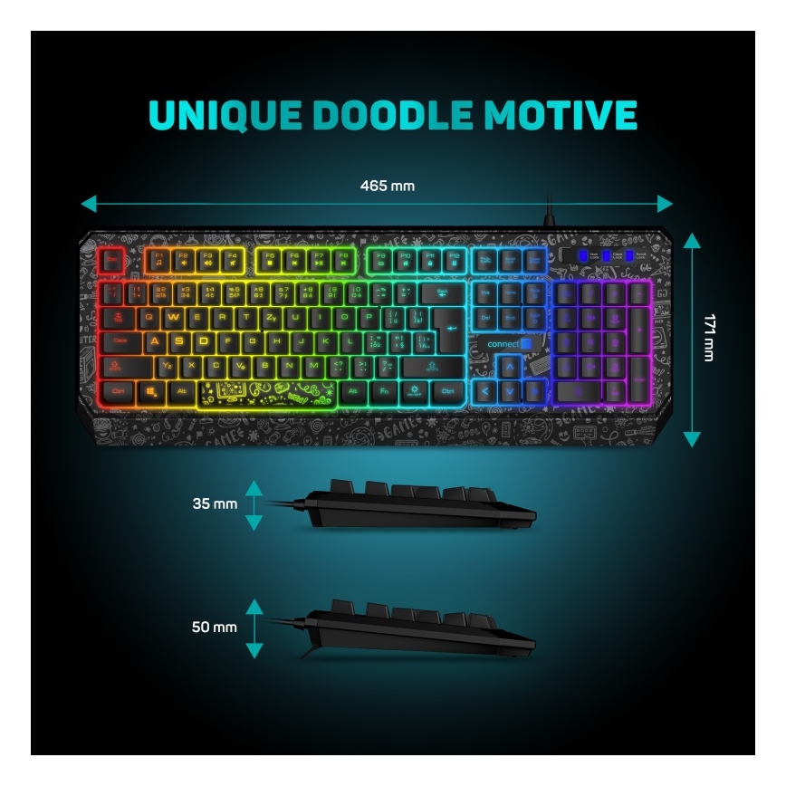 CONNECT IT CKB-3530-DD - LED RGB Drátová herní klávesnice s CZ/SK lokalizací černá