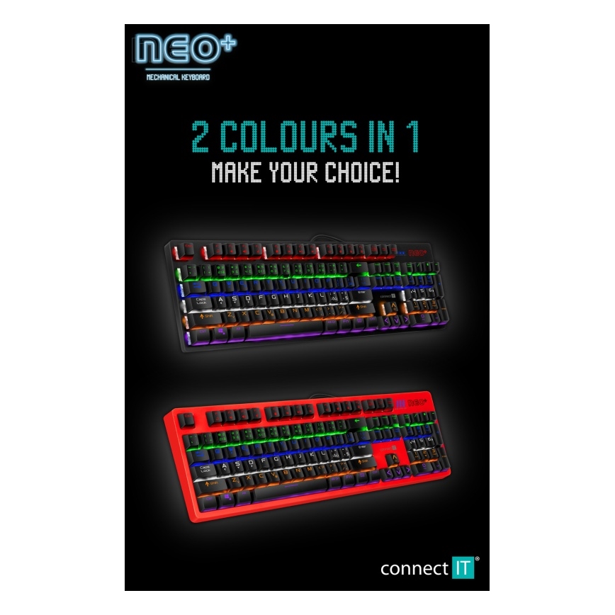 CONNECT IT CKB-3591-CS - LED RGB Drátová herní klávesnice s CZ/SK lokalizací černá + červený rámeček