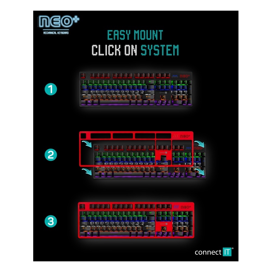 CONNECT IT CKB-3591-CS - LED RGB Drátová herní klávesnice s CZ/SK lokalizací černá + červený rámeček