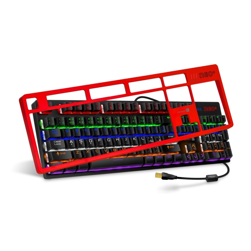 CONNECT IT CKB-3591-CS - LED RGB Drátová herní klávesnice s CZ/SK lokalizací černá + červený rámeček