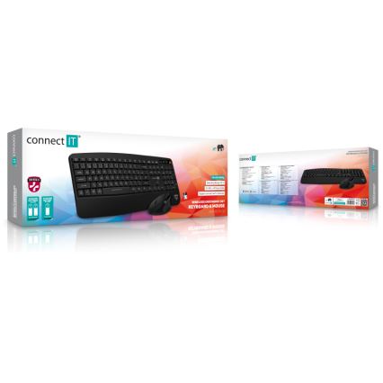 CONNECT IT CKM-6010-CS - Ergonomická bezdrátová klávesnice a myš 800/1200/1600/2400 DPI s CZ/SK lokalizací 1xAA + 2xAAA černá