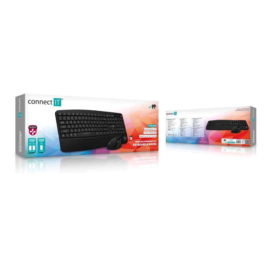 CONNECT IT CKM-6010-CS - Ergonomická bezdrátová klávesnice a myš 800/1200/1600/2400 DPI s CZ/SK lokalizací 1xAA + 2xAAA černá