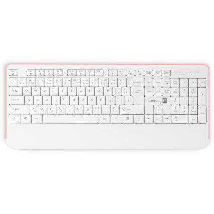 CONNECT IT CKM-7801-CS - Bezdrátová klávesnice a myš 1200 DPI s CZ/SK lokalizací 1xAAA + 1xAA bílá/růžová