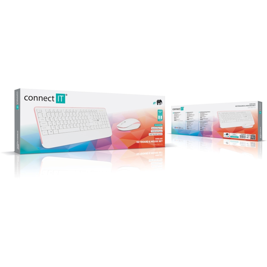 CONNECT IT CKM-7801-CS - Bezdrátová klávesnice a myš 1200 DPI s CZ/SK lokalizací 1xAAA + 1xAA bílá/růžová