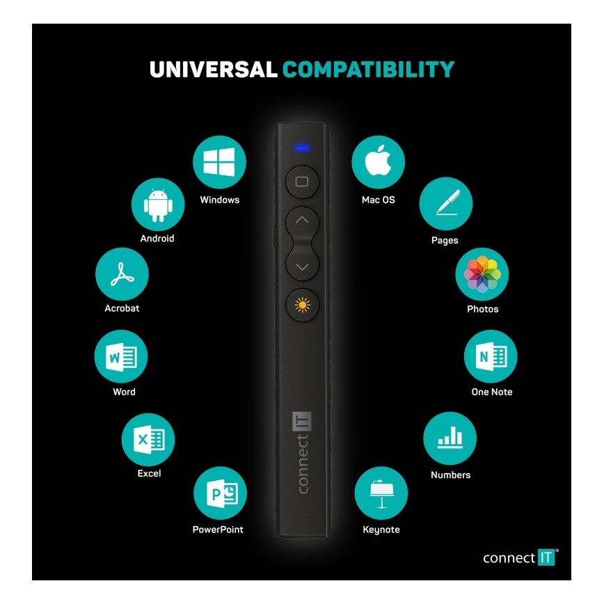 CONNECT IT CLP-2050-BK - Bezdrátový prezentér s laserovým ukazovátkem 1xAAA