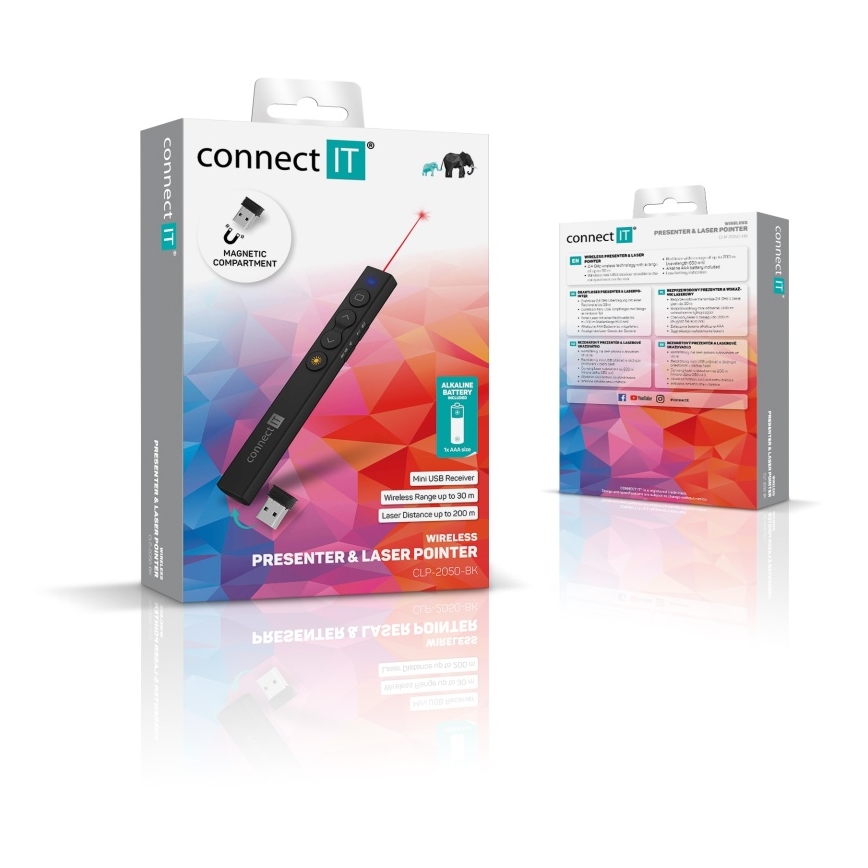 CONNECT IT CLP-2050-BK - Bezdrátový prezentér s laserovým ukazovátkem 1xAAA