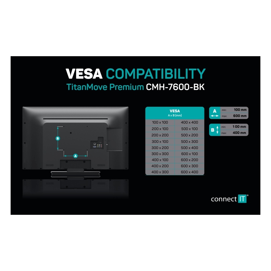 CONNECT IT CMH-7600-BK - Nástěnný držák pro TV 32-70” černá