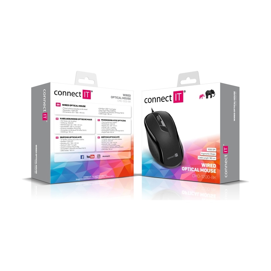 CONNECT IT CMO-1200-BK - Drátová myš 1000 DPI černá