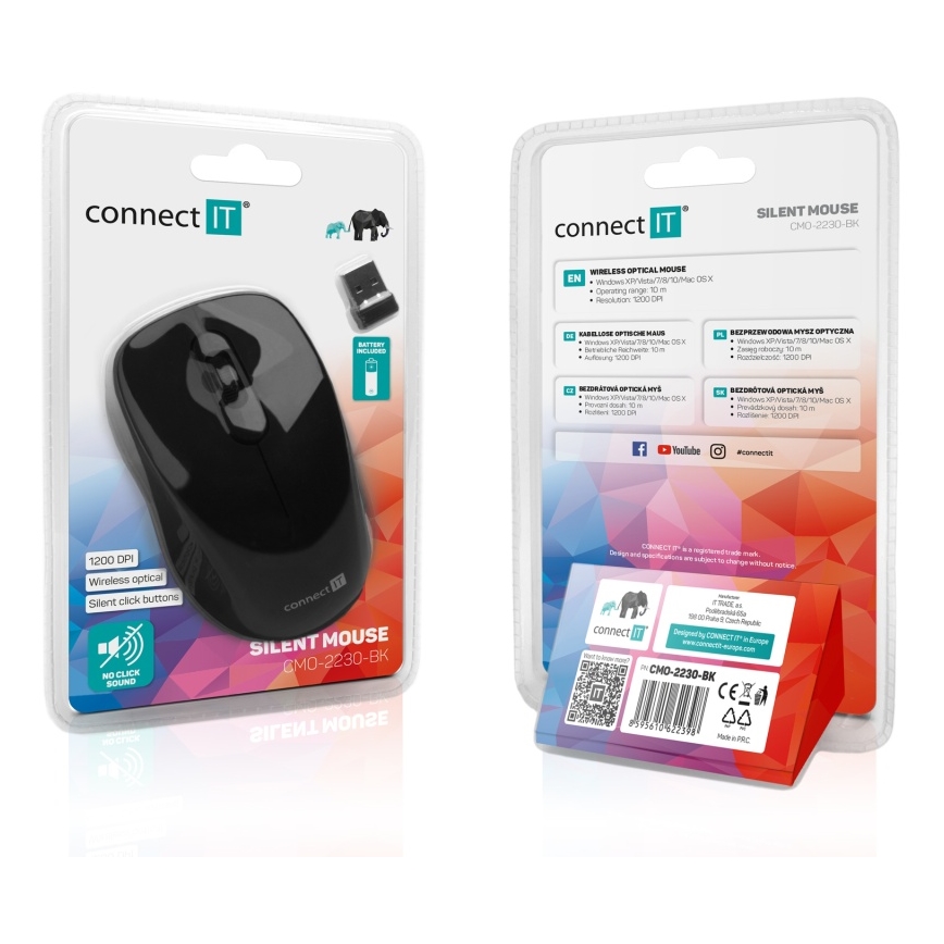 CONNECT IT CMO-2230-BK - Bezdrátová tichá myš MUTE 1200 DPI 1xAA černá