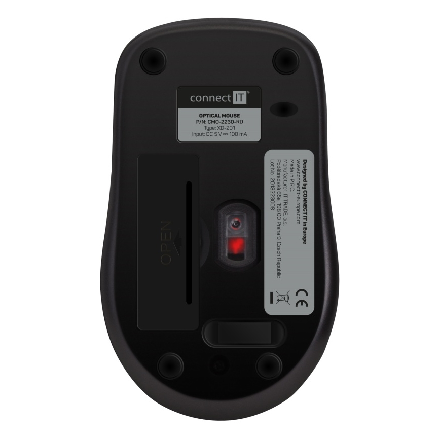 CONNECT IT CMO-2230-RD - Bezdrátová tichá myš MUTE 1200 DPI 1xAA černá/červená
