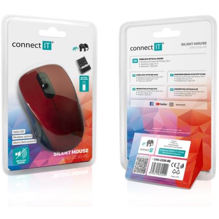 CONNECT IT CMO-2230-RD - Bezdrátová tichá myš MUTE 1200 DPI 1xAA černá/červená