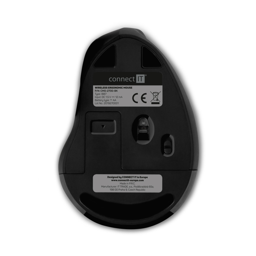 CONNECT IT CMO-2700-BK - Ergonomická bezdrátová myš 800/1200/1600 DPI 1xAA černá