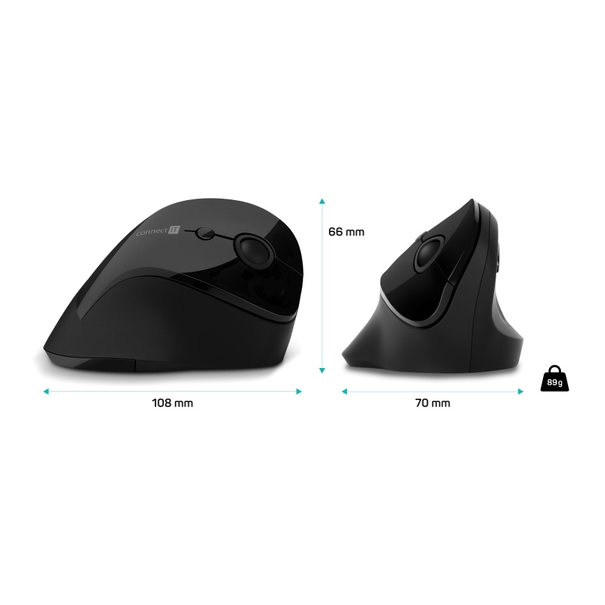 CONNECT IT CMO-2700-BK - Ergonomická bezdrátová myš 800/1200/1600 DPI 1xAA černá