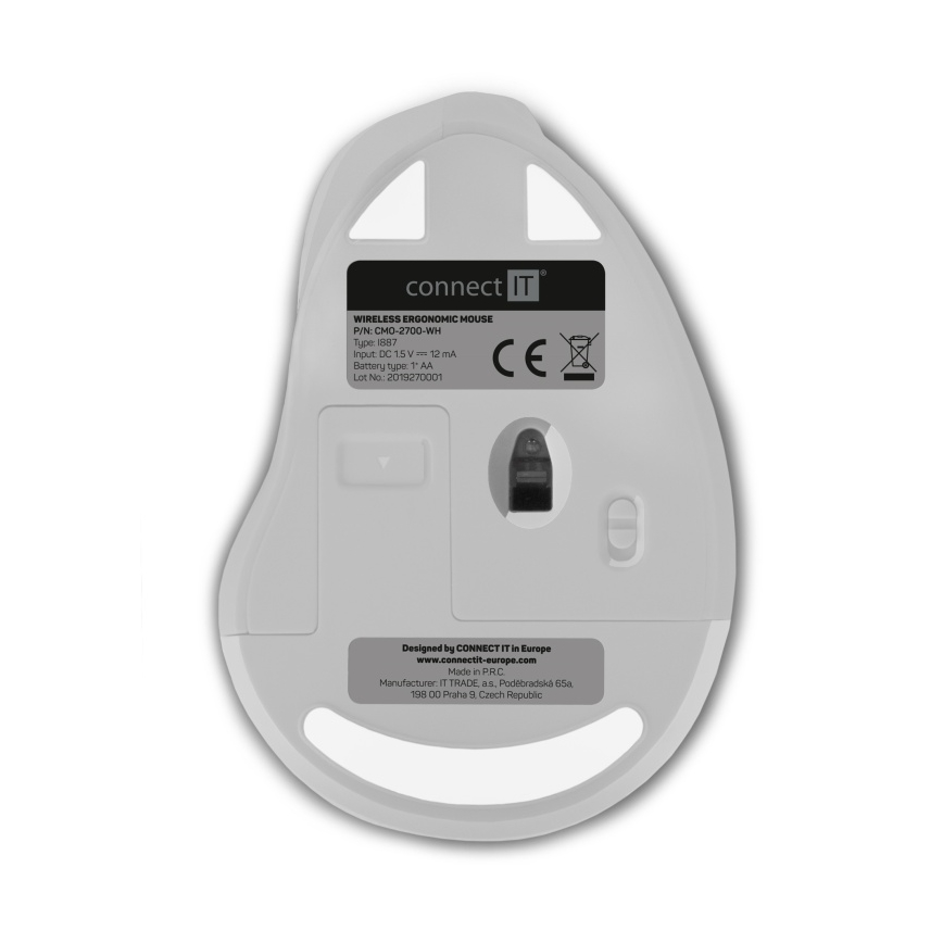 CONNECT IT CMO-2700-WH - Ergonomická bezdrátová myš 800/1200/1600 DPI 1xAA bílá