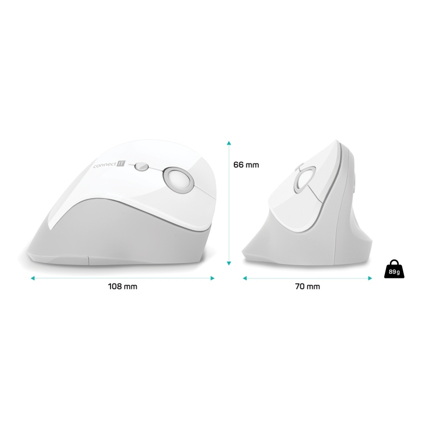 CONNECT IT CMO-2700-WH - Ergonomická bezdrátová myš 800/1200/1600 DPI 1xAA bílá