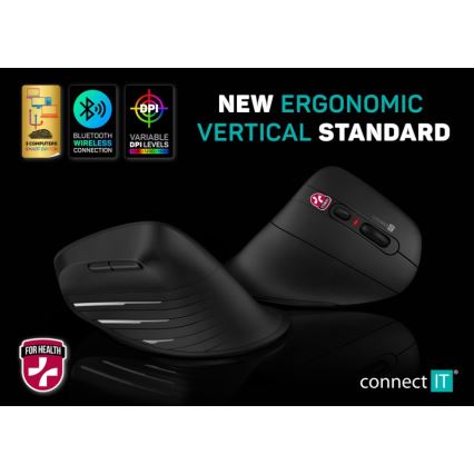 CONNECT IT CMO-2880-BK - Ergonomická bezdrátová myš Verti TriMode 1000/1600/2400 DPI 2xAAA černá
