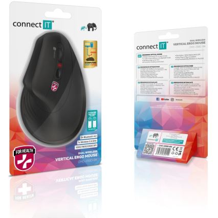 CONNECT IT CMO-2880-BK - Ergonomická bezdrátová myš Verti TriMode 1000/1600/2400 DPI 2xAAA černá