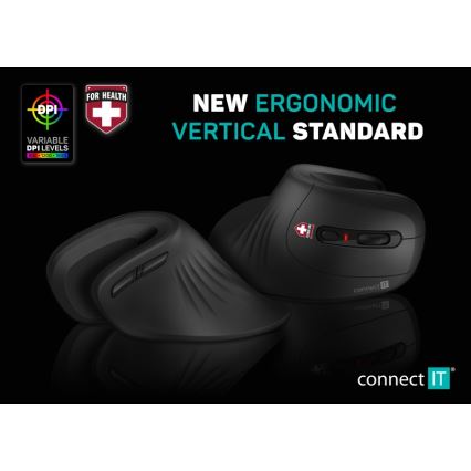CONNECT IT CMO-2900-BK - Ergonomická bezdrátová myš 800/1200/1600 DPI 1xAA černá