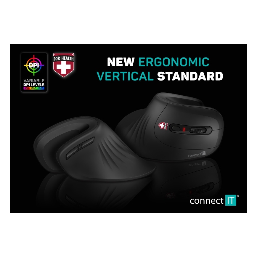 CONNECT IT CMO-2900-BK - Ergonomická bezdrátová myš 800/1200/1600 DPI 1xAA černá
