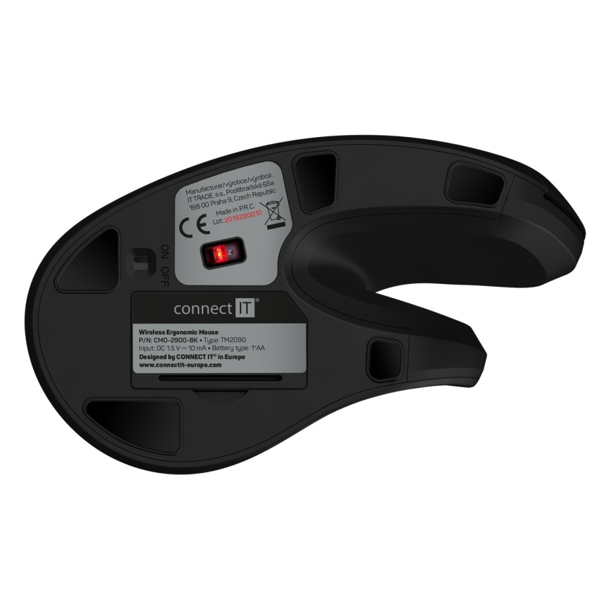 CONNECT IT CMO-2900-BK - Ergonomická bezdrátová myš 800/1200/1600 DPI 1xAA černá