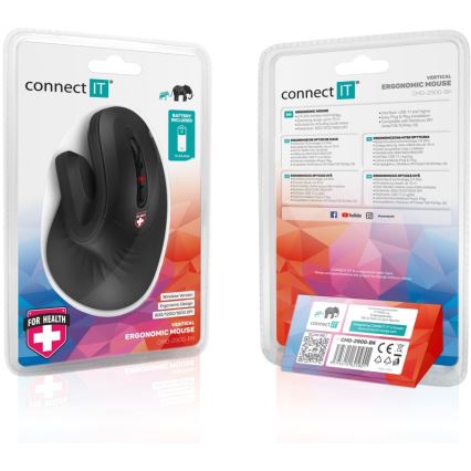 CONNECT IT CMO-2900-BK - Ergonomická bezdrátová myš 800/1200/1600 DPI 1xAA černá