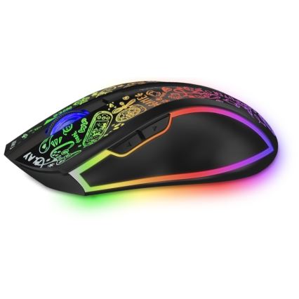 CONNECT IT CMO-3530-DD - LED RGB Bezdrátová nabíjecí herní myš 800/1200/1600/2400/4800 DPI 600 mAh černá